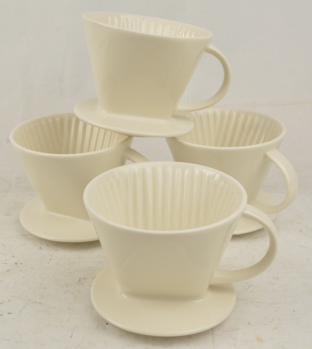 Set Of x4 Porcelain Pour Over Coffee Filter Dripper Cone Brewer Ivory White 4"